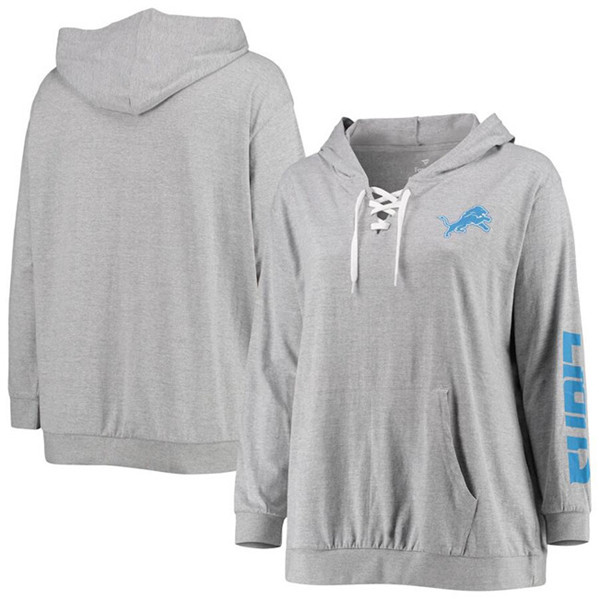 Women's Detroit Lions Heather Gray Lace-Up Pullover Hoodie